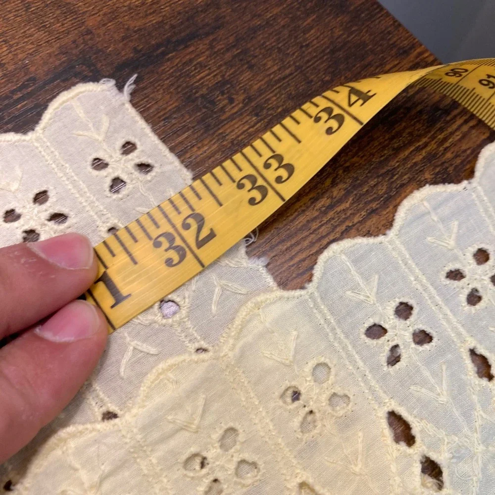 Eyelet Lace Dresser Scarves Cream Scalloped Edge Linens Set of 2 Vintage